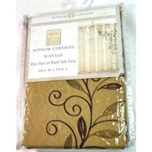 New Window Curtain Green Scroll Leaf One Pair Back Tab Tiers Polyester 58" x24"